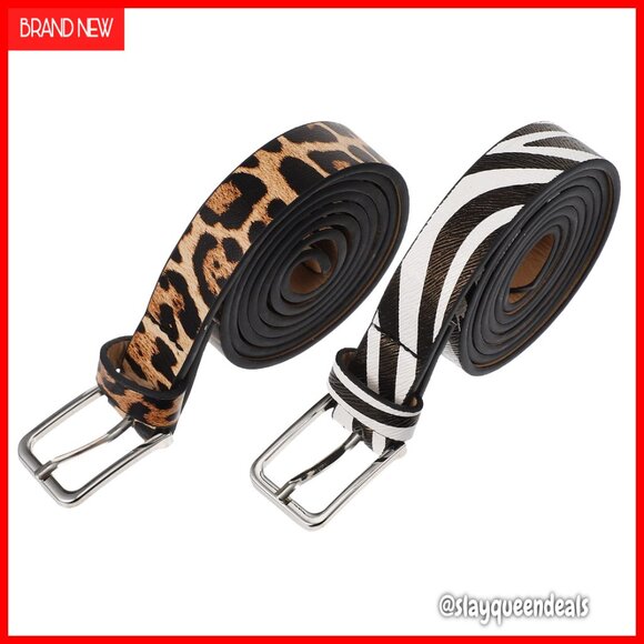 2-Pack Leopard Zebra Print Belts for Women, Imitation Leather Fashion main image 7